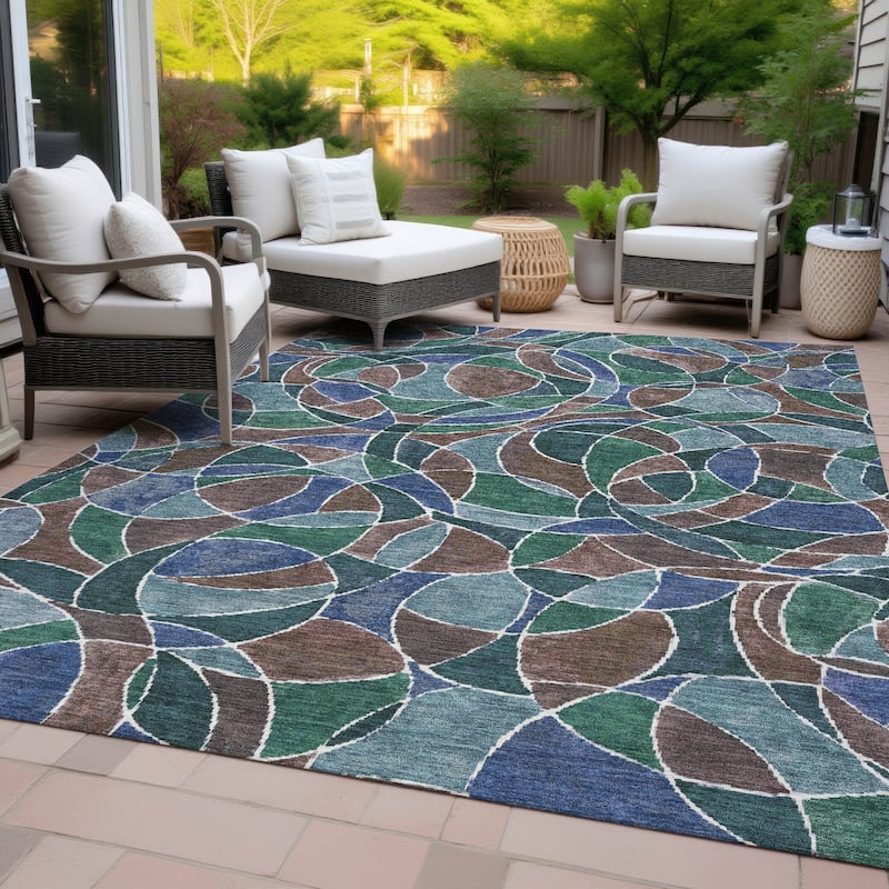Machine Washable Indoor/Outdoor Casual Mosaic Chantille Rug