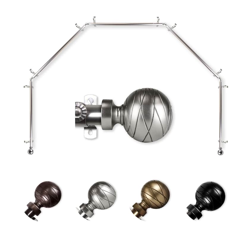 Bay Window Curtain Rod - 5 Sided Corner Rods, Satin Nickel Finish, Medieval Style Drapery Hardware - M
