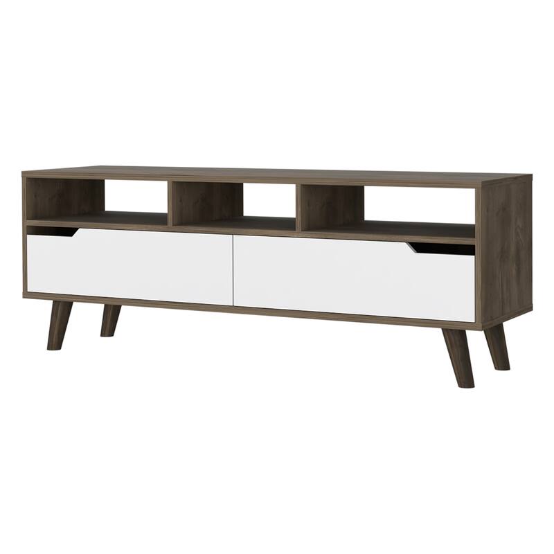 FM Furniture Hamburg TV Stand For TVs up to 52" with 4 Legs, 3 Open Shelves, and 2 Upturned Drawers