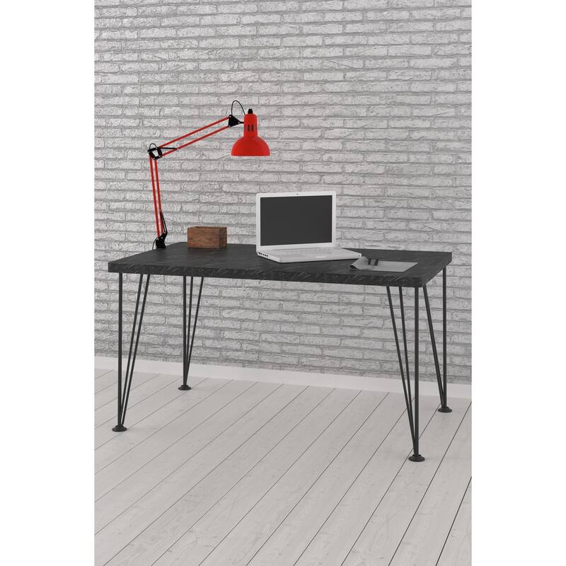 Wood Base With Metal Legs Study Desk - Marble Black