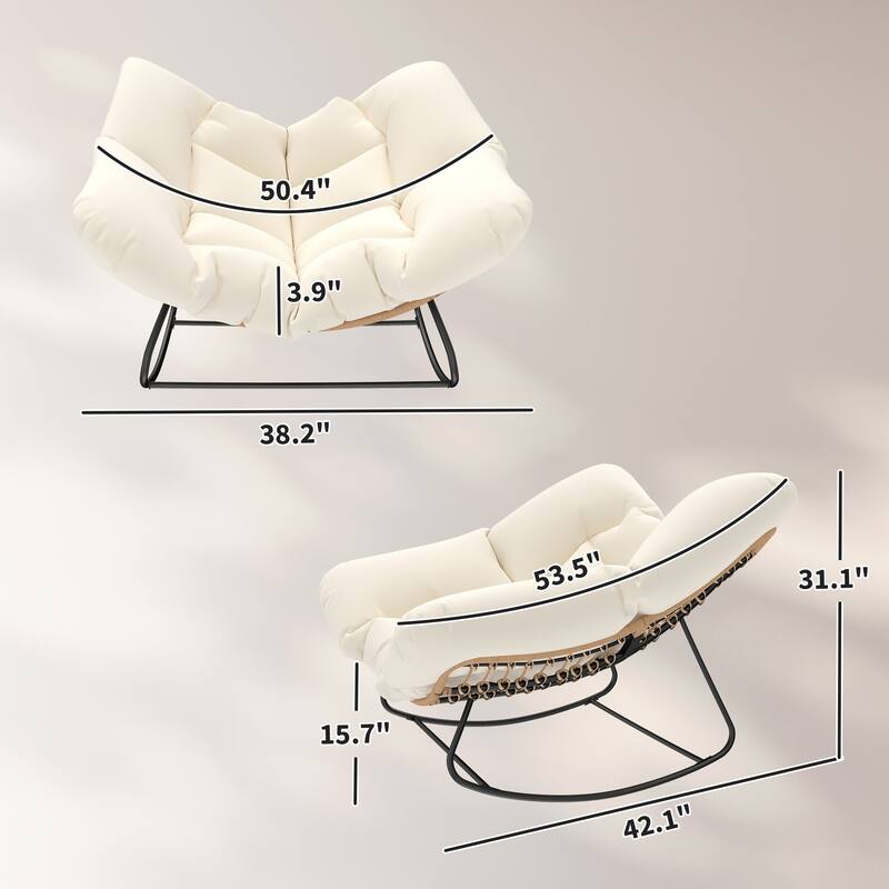 Outsunny Papasan Rocking Chair, Wicker Oversized Indoor Outdoor Rocking Chair with Cushion