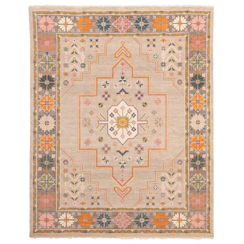 ECARPETGALLERY Hand-knotted Modern Oushak Light Grey Wool Rug - 7'11 x 9'10