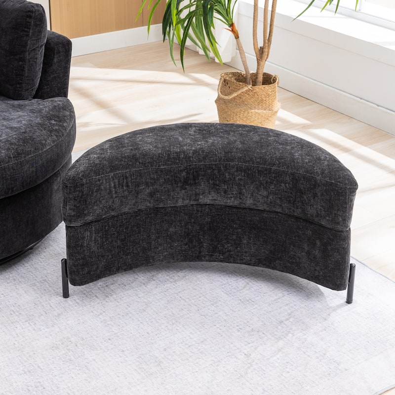 32.7" W Upholstered Half Moon Storage Ottoman Footrest Footstool