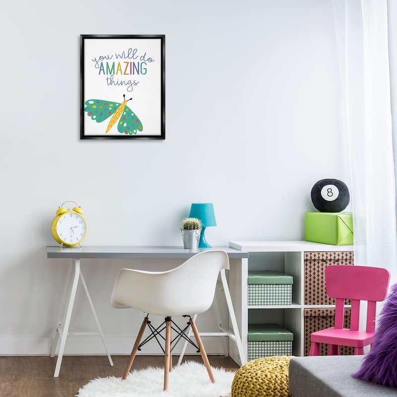 Stupell Amazing Things with Dragonfly Framed Floater Canvas Wall Art Design By Kim Allen