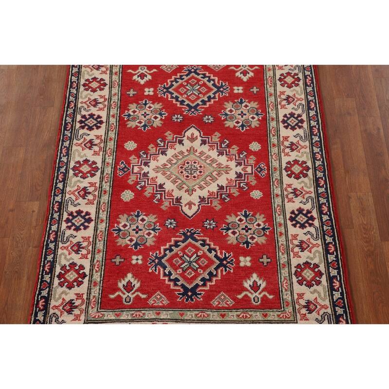 Red Kazak Accent Rug Handmade Oriental Wool Carpet - 3'4"x 4'11"