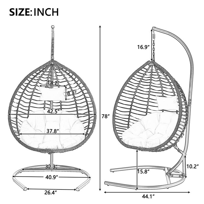 Roomfitters Indoor Outdoor Hanging Egg Hammock Chair with Stand, Wicker Rattan Swing for Patio and Bedroom
