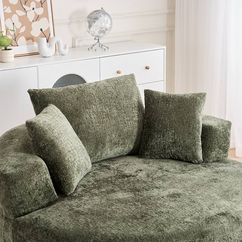 Round Accent Chair with High-Resilience Cushions, Swivel Chenille Barrel Chair, Fluffy Sleeper Lounge Chair