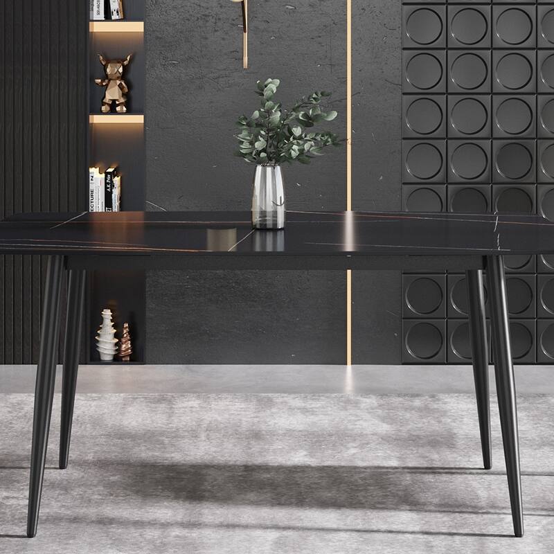 63'' Modern Dining Table，Sintered Stone Tabletop with Black Base