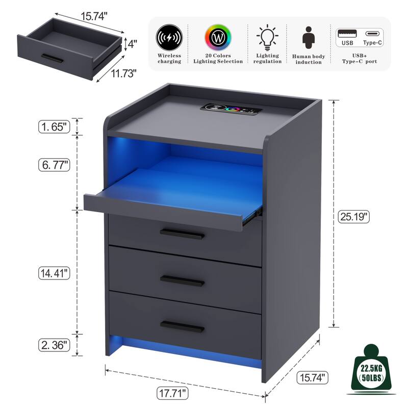 3 Drawer Nightstand With Light