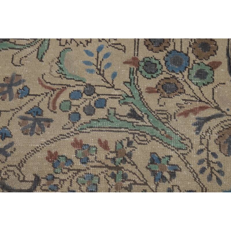 Floral Medallion Tabriz Persian Area Rug Beige Handmade Wool Carpet - 9'7"x 12'9"