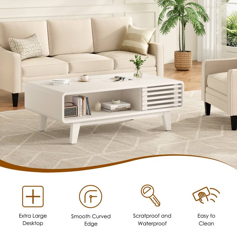 Coffee Table, Living Room Tables, Modern Table with Storage, Mid Century Farmhouse Wood Coffee Table for Living Room