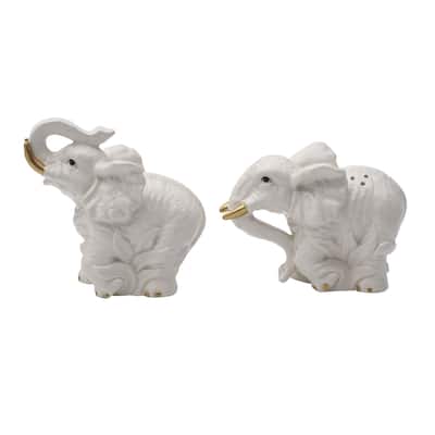 Fitz & Floyd Villa Palm Elephant Salt and Pepper Set - 4 Inch