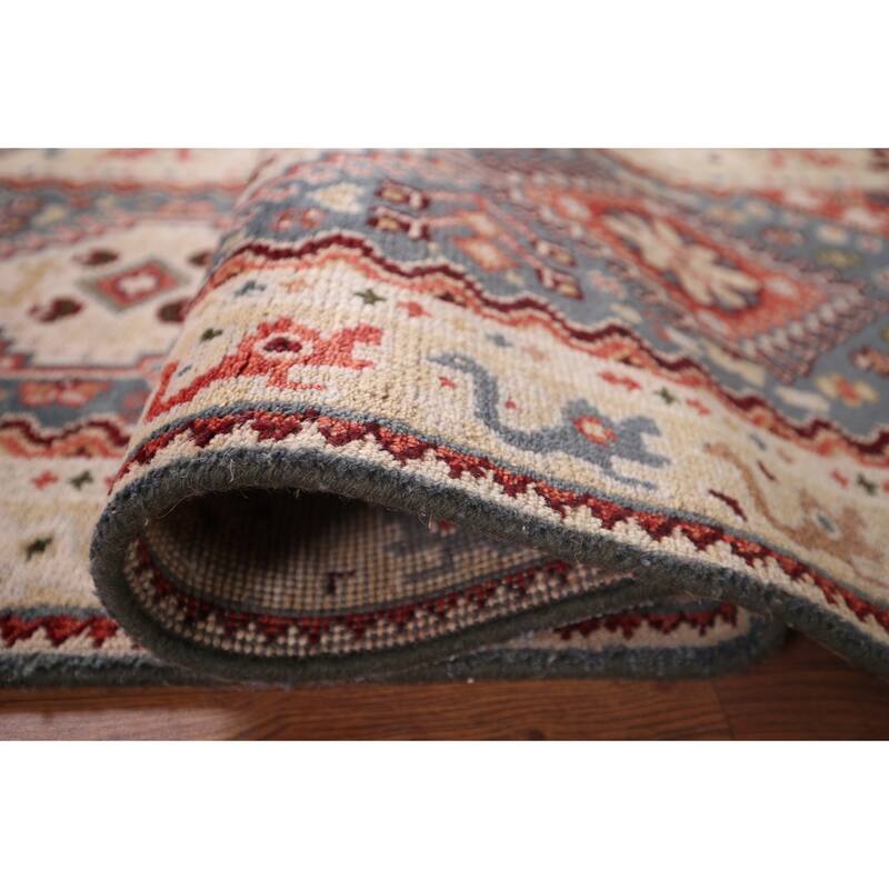 Gray Geometric Kazak Indian Runner Rug Hand-Knotted Wool Carpet - 2'6"x 8'2"