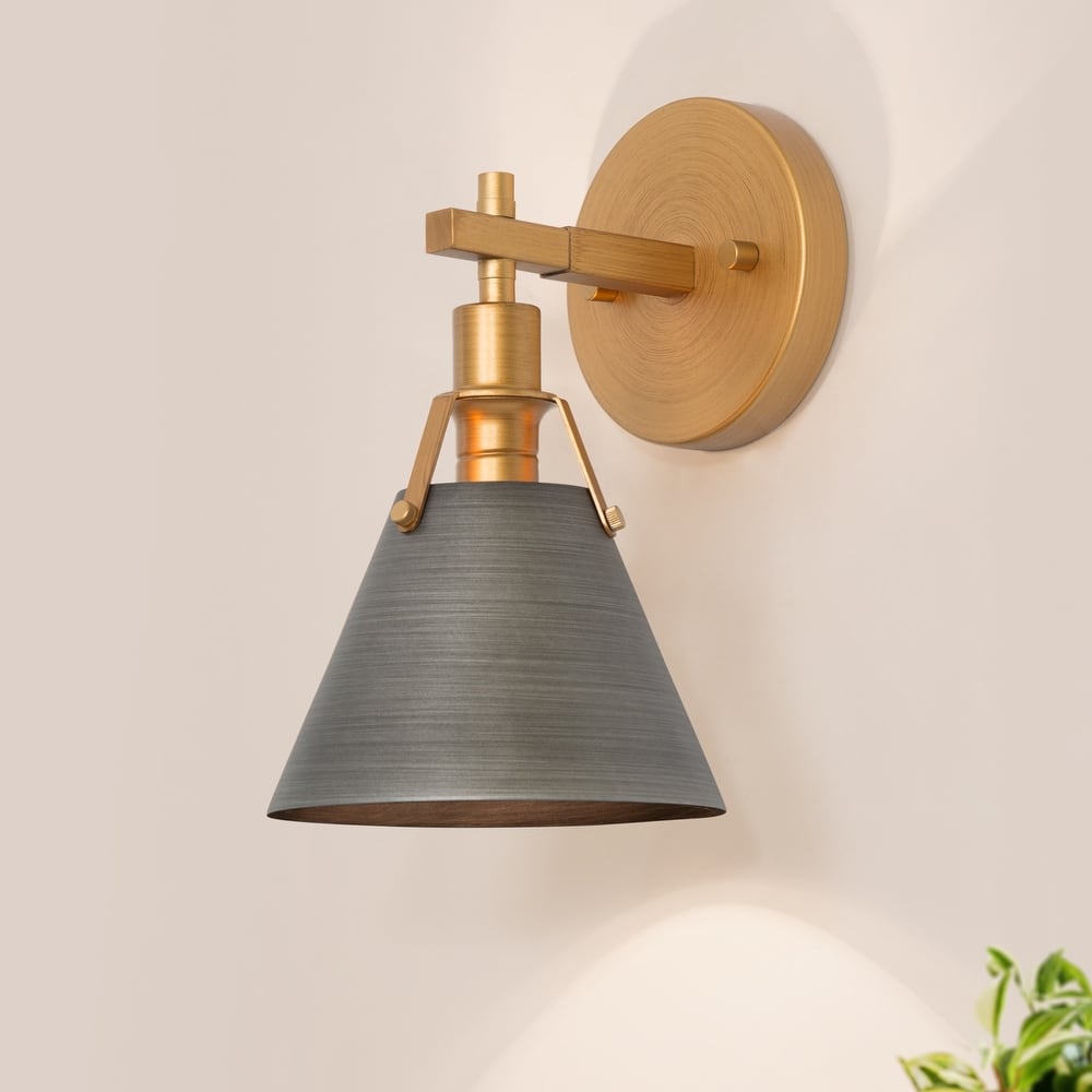 Modern 1-Light Brushed Gold Armed Wall Sconces Bathroom Vanity Light for Bedroom Hallway Staircase - D 7.5" x H 10"