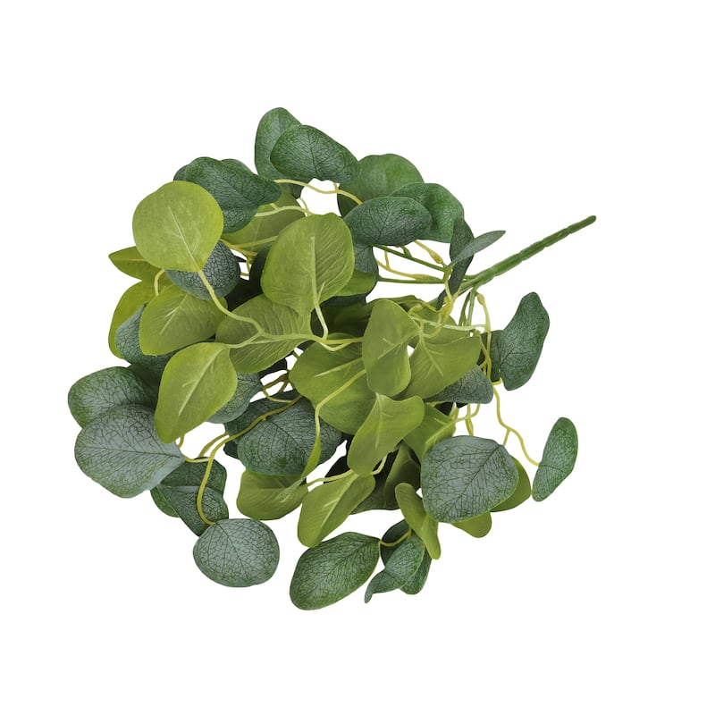 Set of 2 Frosted Green Artificial Silver Dollar Eucalyptus Leaf Stem Plant Greenery Foliage Bush 15in