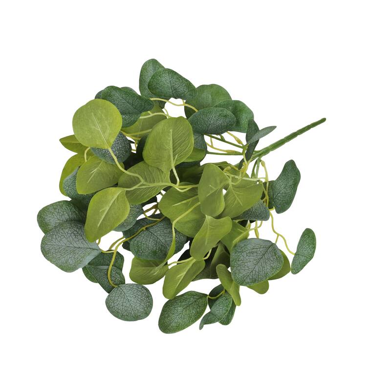 Set of 2 Frosted Green Artificial Silver Dollar Eucalyptus Leaf Stem Plant Greenery Foliage Bush
