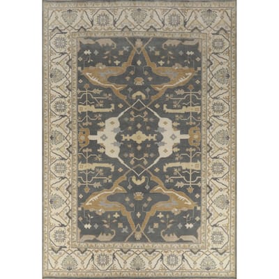 Slate Oushak Indian Area Rug Hand-Knotted Wool Carpet - 9'1" x 11'7"