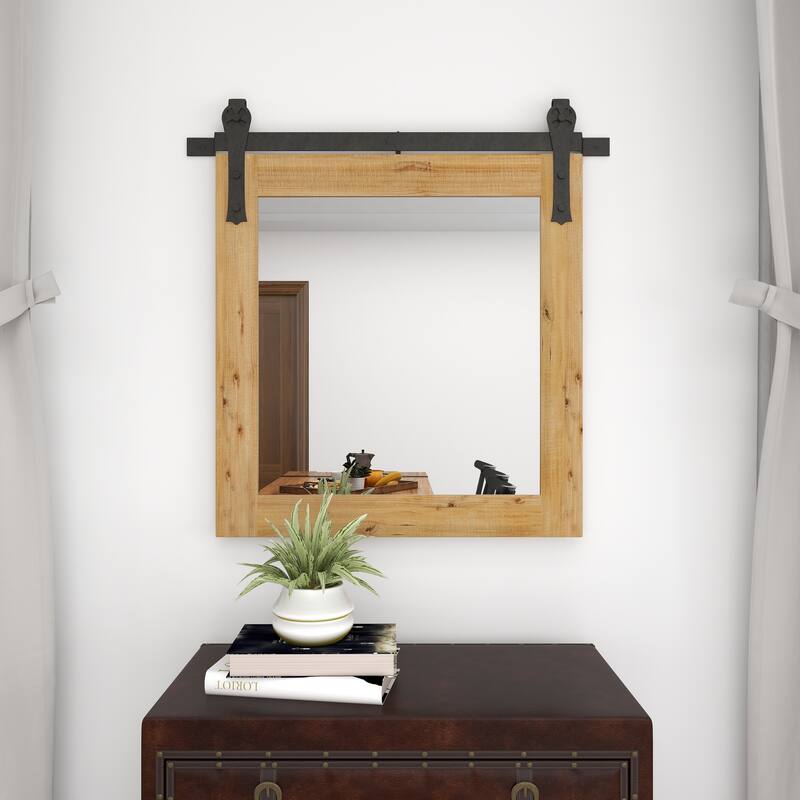 Barn Door Style Wood Industrial Farmhouse Hanging Wall Mirror