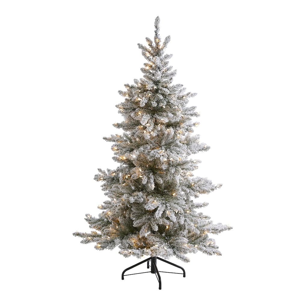 6Ft Artificial Christmas Tree with Lights - Flocked Spruce Tree, Holiday Decor, Bendable Branches, Festive Holiday Tree