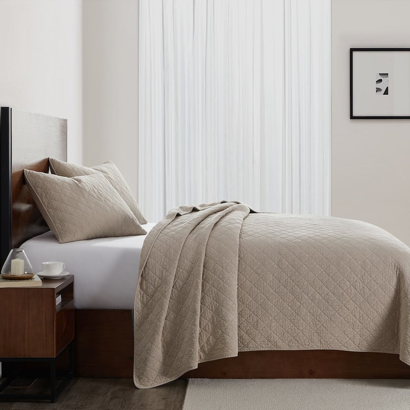 HiEnd Accents Stonewashed Cotton Gauze Traditional Style Solid Color Diamond Stitch 1 Piece Quilt - Sable - Twin