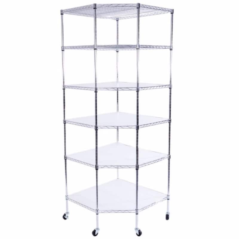 6-Layer Plastic Coated Polygonal Corner Shelf with 2" PP Wheels - (26.77 x 26.77 x 70.87)"