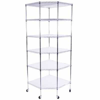 6-Layer Plastic Coated Polygonal Corner Shelf with 2" PP Wheels - (26.77 x 26.77 x 70.87)"