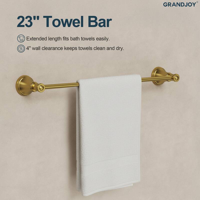 GRANDJOY 4-Piece Bathroom Hardware Set with 23-Inch Single Towel Bar and Shelf Toilet Paper Holder
