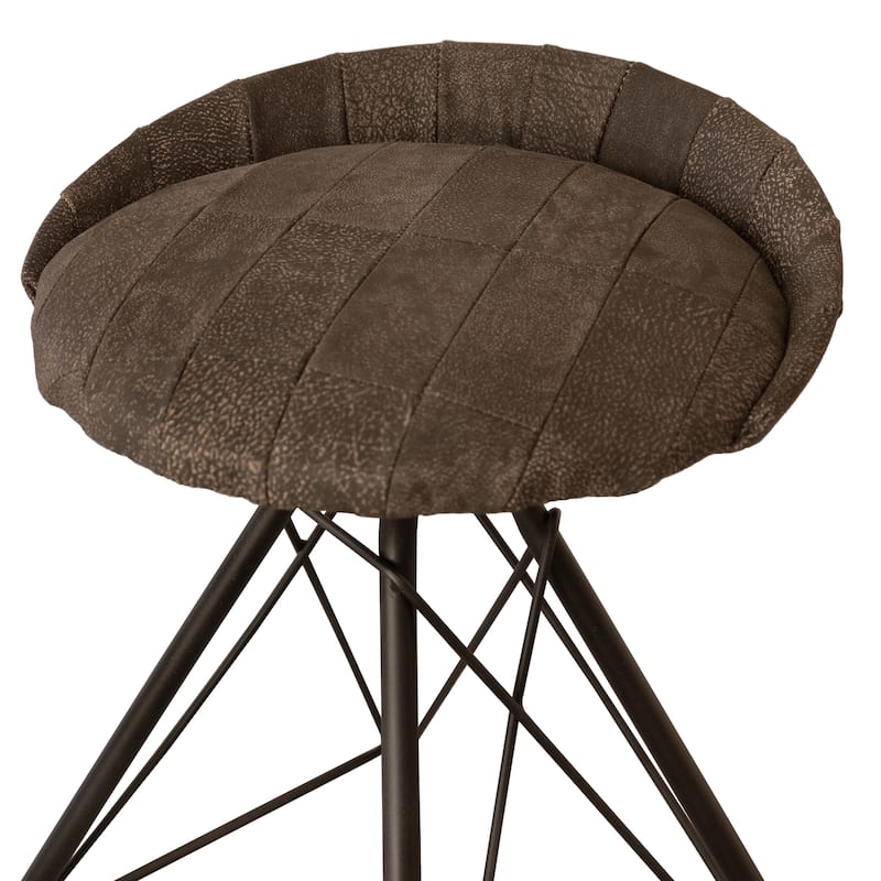HomeRoots 25" Brown and Black Leather and Iron Low Back Counter Height Swivel Bar Chair