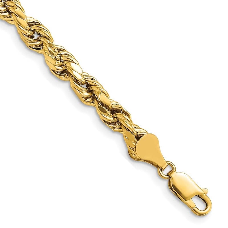 Curata 14k Gold 5.5mm Semi solid Sparkle Cut Rope Chain Bracelet