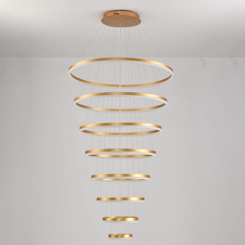 Modern LED Ring Chandelier - Remote Control Dimmable Pendant Lights for High Ceilings, Foyers & Living Rooms