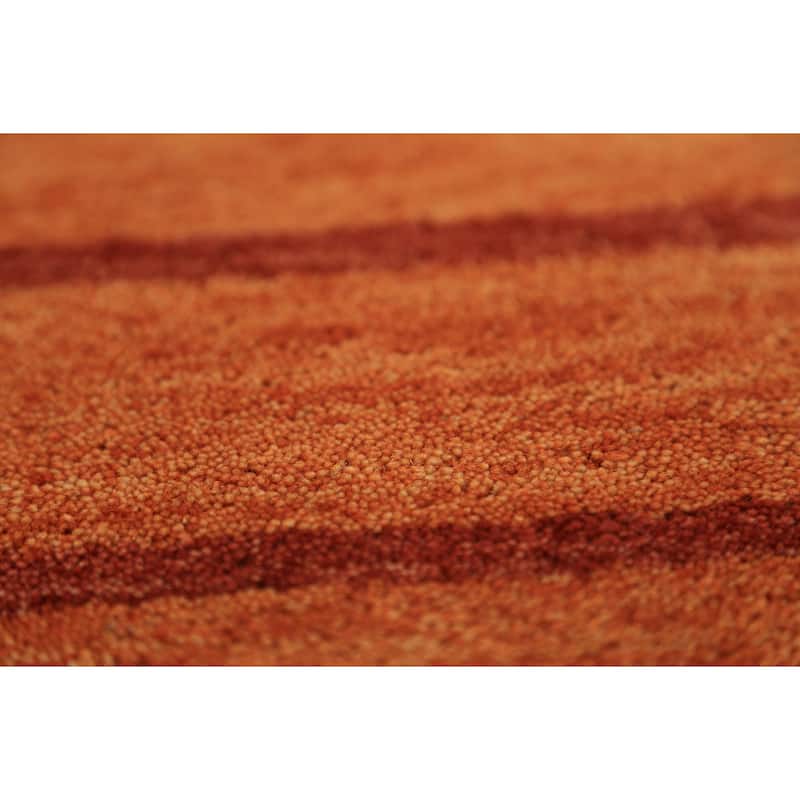 Striped Orange Gabbeh Oriental Runner Rug Hand-Knotted Wool Carpet - 2'7" x 13'0"