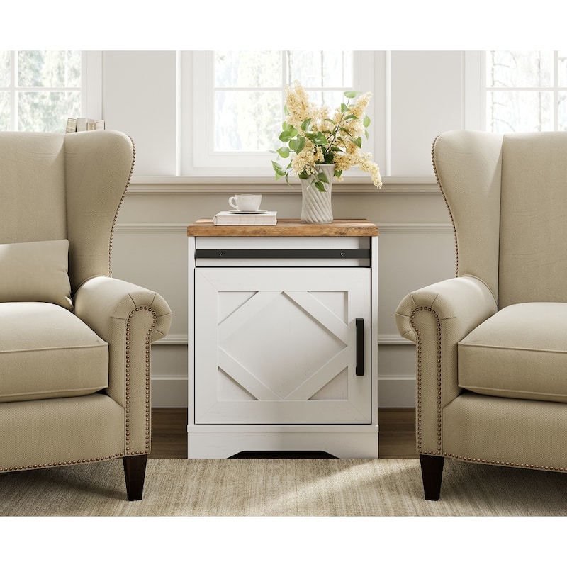 WAMPAT Farmhouse Nightstand with Drawer and Cabinet for Bed Room