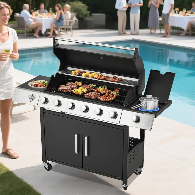 3-Burner Propane Grill with Side Burner, Locking Wheels, 395 Sq. In. Cooking Area, 36,000 BTU