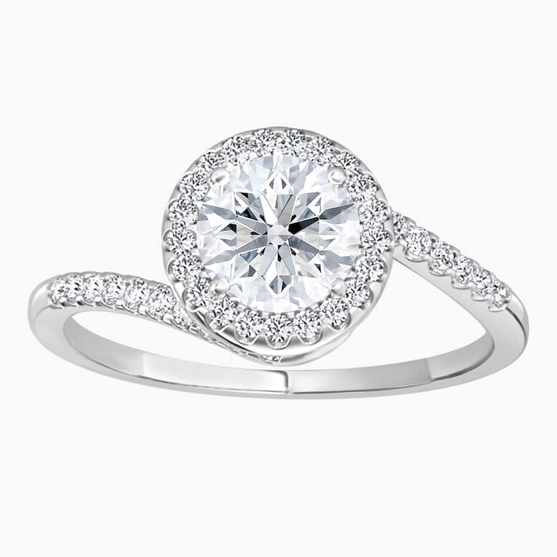 Auriya 14k Gold Round Lab Grown Bypass Halo Engagement Ring 1.00 to 5.00 ct. tw. (F-G, VS) - 3.00 carats - White - 6.5