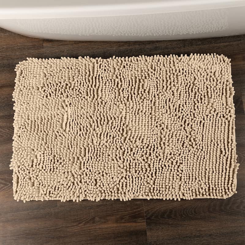 Bathroom Rugs - 2-Piece Memory Foam Bathroom Set with Chenille Shag Top and Non-Slip Base by Windsor Home