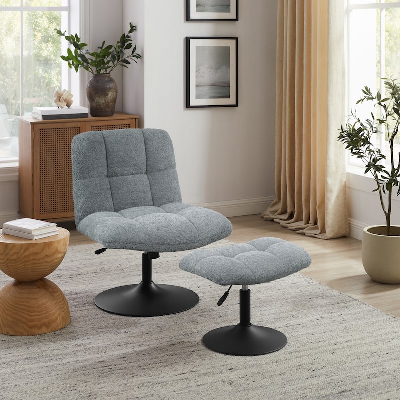 Art Leon Fabric Swivel Accent Chair with Ottoman - Grey