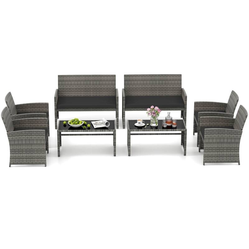 Costway 8 PCS Patio Conversation Set with Seat Cushions & Tempered - See Details