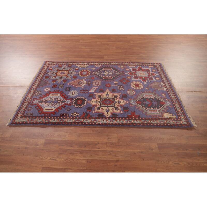 Geometric Oushak Oriental Foyer Rug Hand-Knotted Wool Carpet - 4'0" x 5'11"