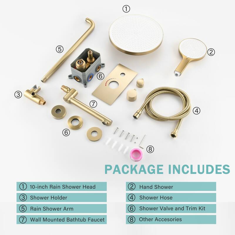 Luxury 3-Function Shower System Set - Solid Brass Control Valve, 10" Overhead Shower, 3-Spray Handheld