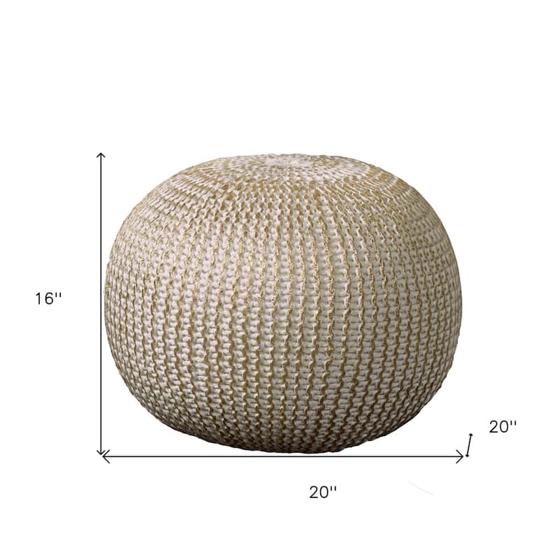20 Inch Gold Cotton Round Pouf Ottoman for Living Room or Bedroom Decor