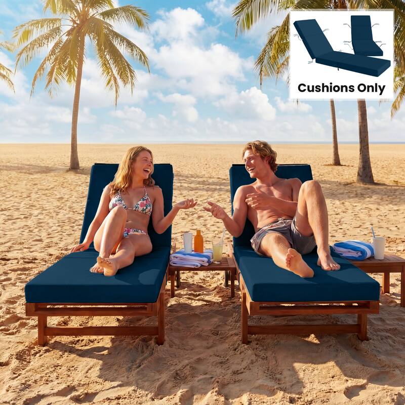 Outsunny Set of 2 Chaise Lounge Cushion, 4" Thick Outdoor Lounge Chair Cushions with Non-Slip Ties