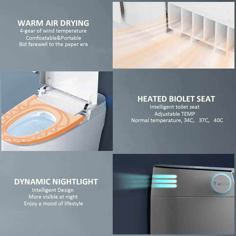 Multifunction Elongated Ceramic Smart Toilet with Auto Flush and Heated Seat