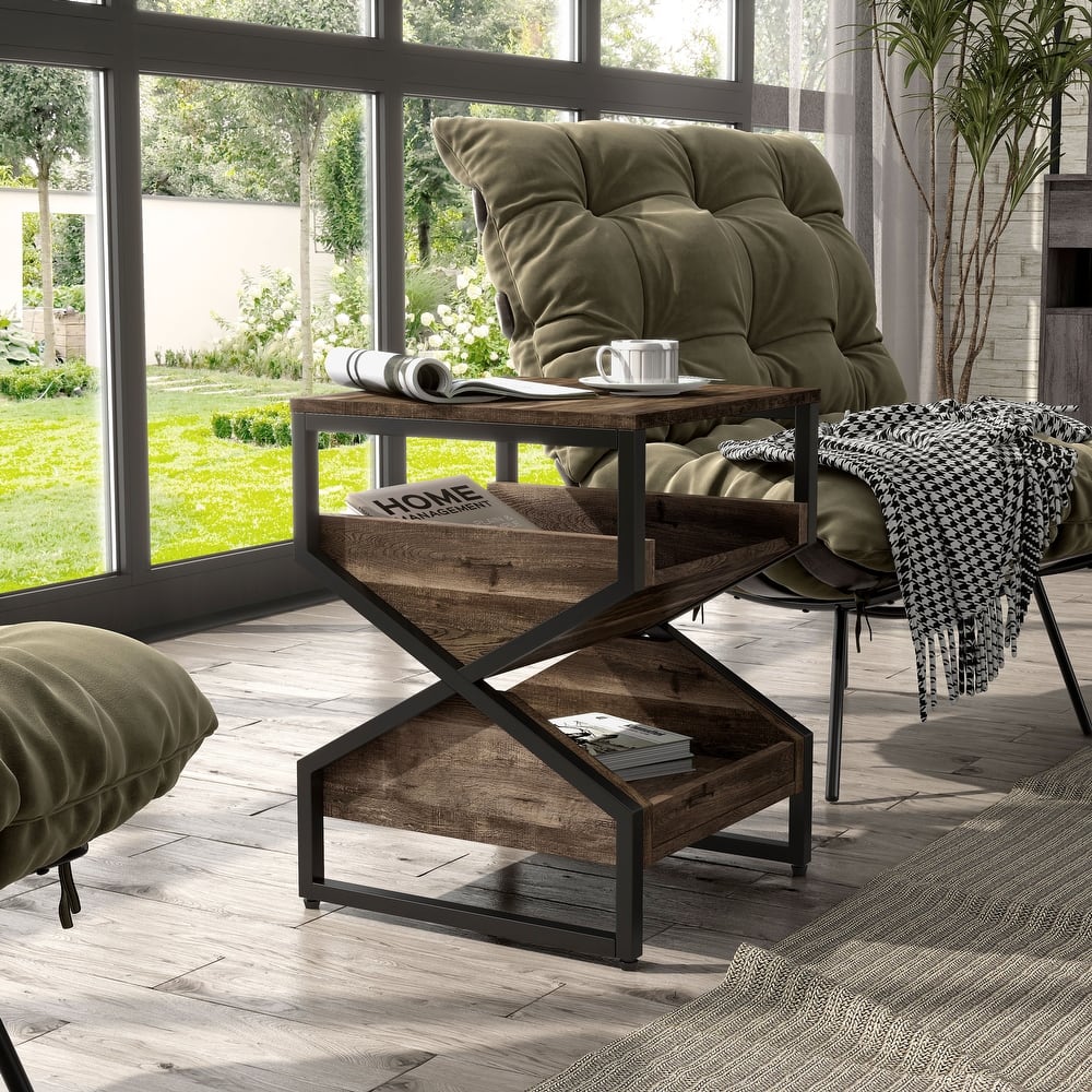 DH BASIC Industrial 17-inch Metal 1-Open Shelf End Table by Denhour