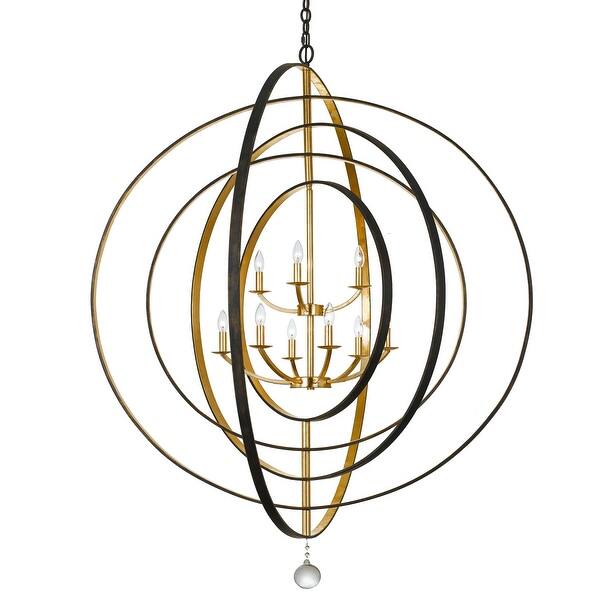 slide 2 of 5, Luna 9 Light English Bronze & Antique Gold Chandelier - 48'' W x 58.5'' H - 48'' W x 58.5'' H