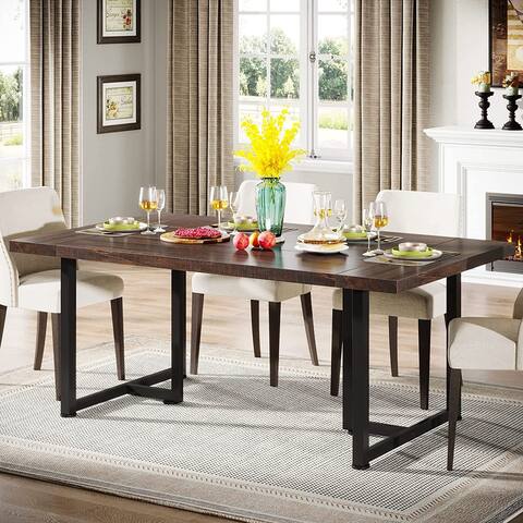 Dining Table Kitchen Table for 6, Industrial Rectangular Table with Steel Legs Metal Frame