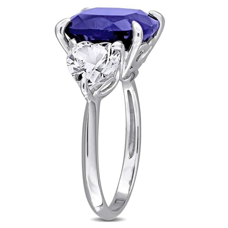 Miadora 10 5/8ct TGW Created Blue Created White Sapphire Three-Stone Ring Sterling Silver