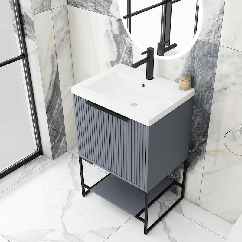 24"/30" Plywood Freestanding Bathroom Vanity Set with White Sink