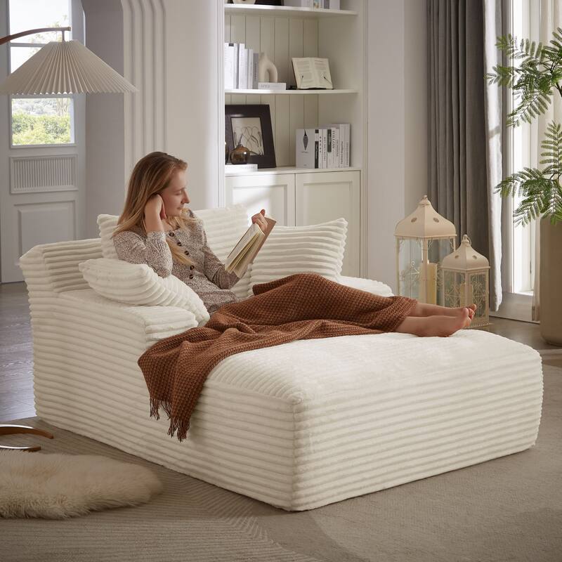 Comfy Sleeper Sofa Corduroy Upholstered Chaise Lounge with Pillows