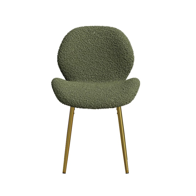 GDFStudio - Calrix Minimalist Teddy Velvet Upholstered Dining Chair Set, Sturdy Golden Metal Legs & Sculpted Backrest, Set of 2