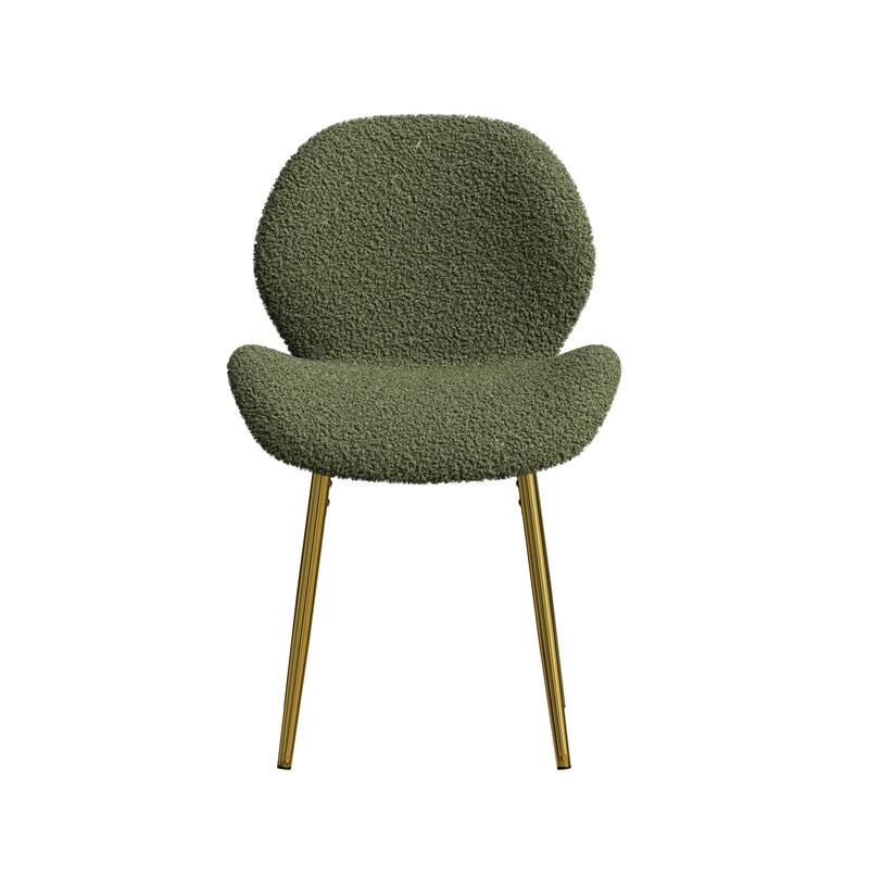 Teddy Dining Chairs Set of 2, Armless Accent Side Chair with Metal Legs and Shell Shaped Backrest for Kitchens